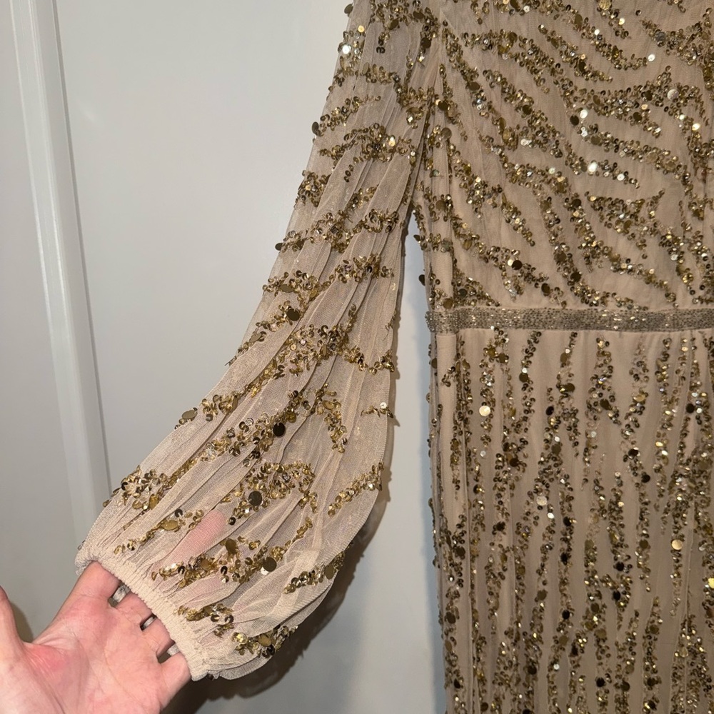 New Mac Duggal Gold Embellished High Neck Puff Sleeve Trumpet Gown size 12 - Picture 8 of 13
